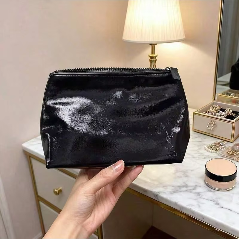 Sac à maquillage rectangulaire noir pour femme YSL, organiseur de cosmétiques de voyage portable, pochette quotidienne