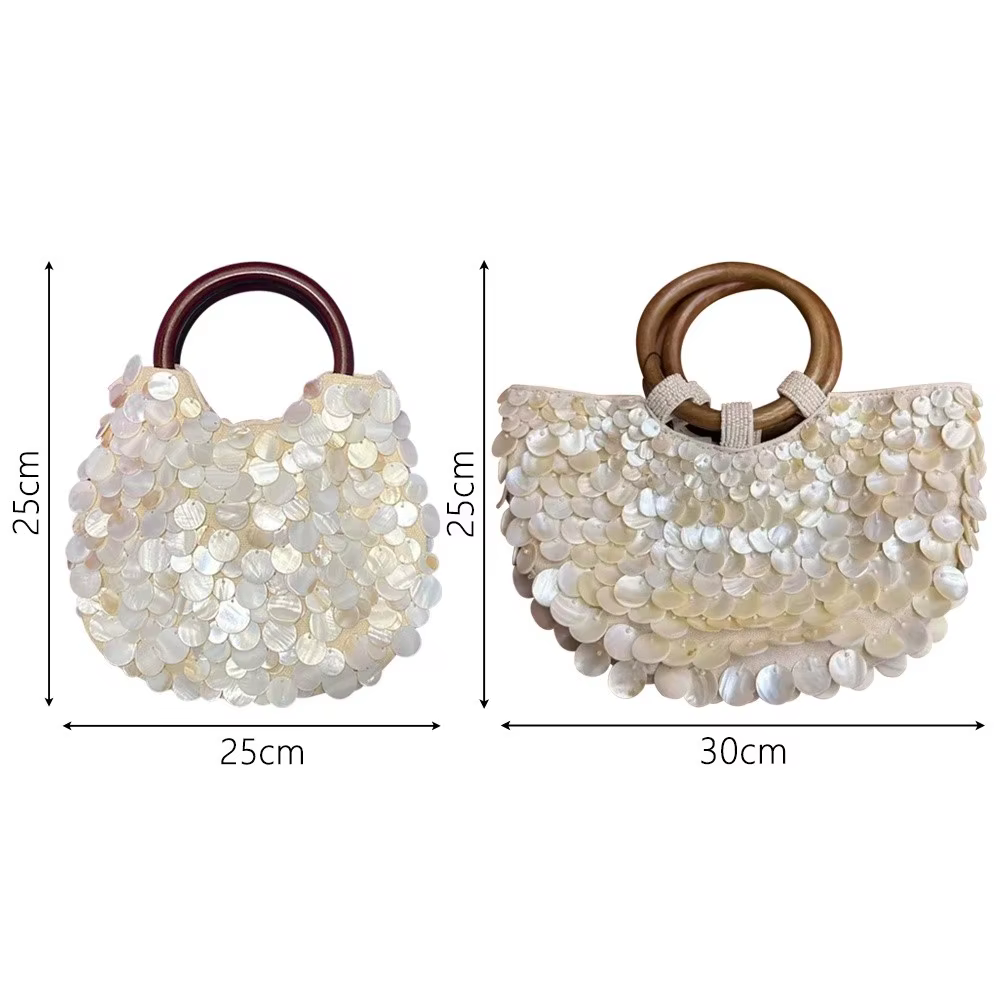 Sac perlé féerique fait à la main Embellissements de coquille de grande capacité Sac à bandoulière tissé 