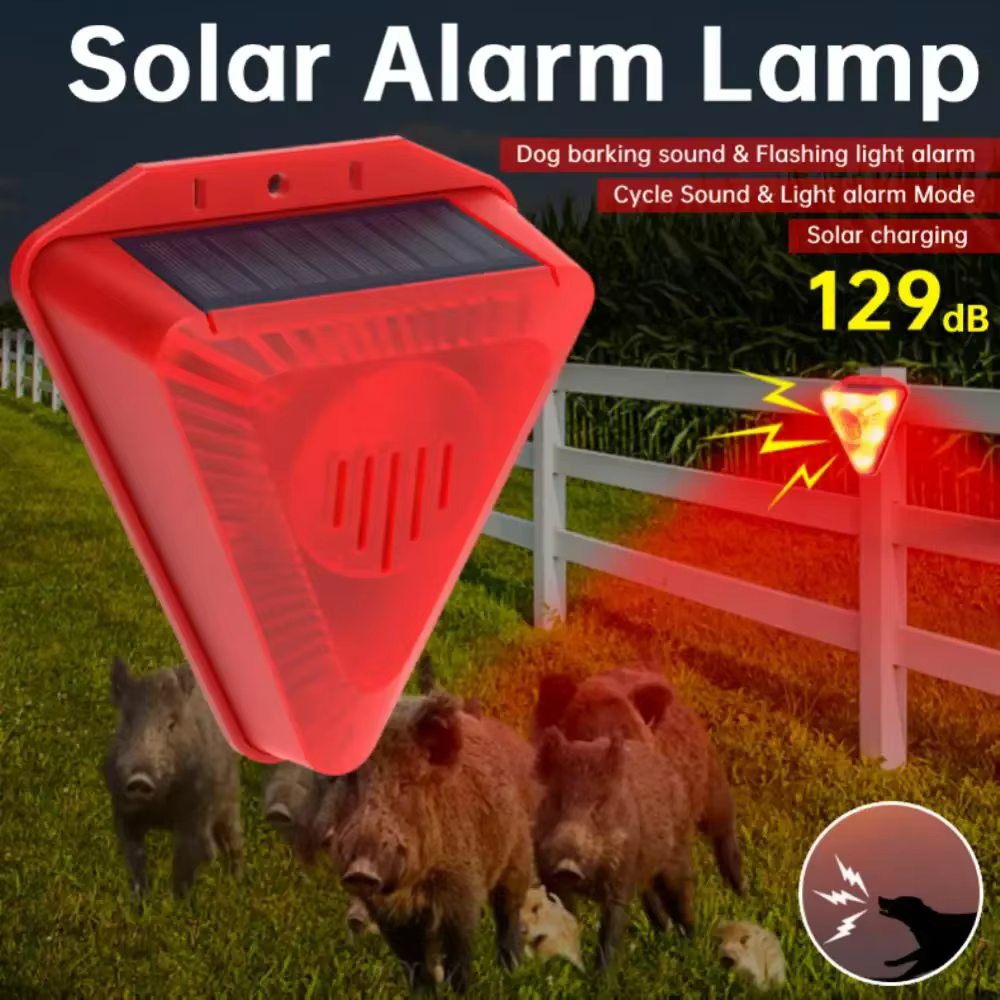 Lampe d'alarme solaire sirène capteur de mouvement sans fil extérieur étanche 129dB lumière