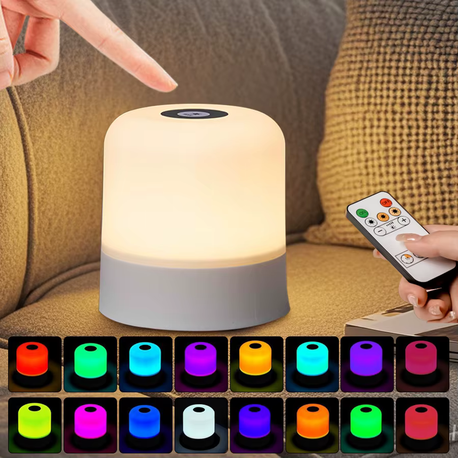 Veilleuse Led Rechargeable avec télécommande, interrupteur tactile, lampe de Table pour lecture, chambre à coucher, couleur rvb blanche, intensité variable, Portable