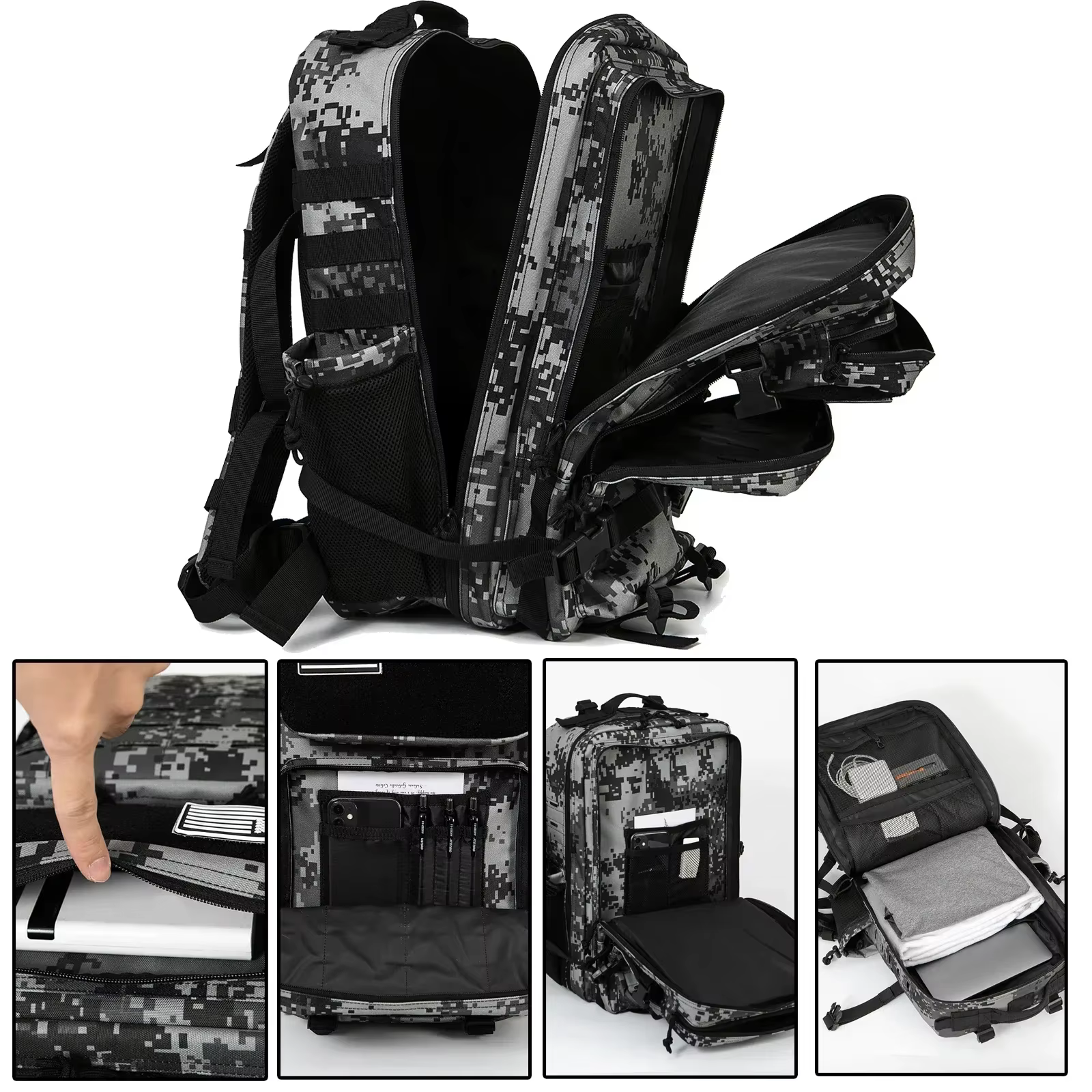 Sac à dos DulBackpack pour hommes et femmes, équipement de camping en plein air, sac à dos de randonnée, sac à dos de survie, sacs à dos de voyage, sac d'école, 45L