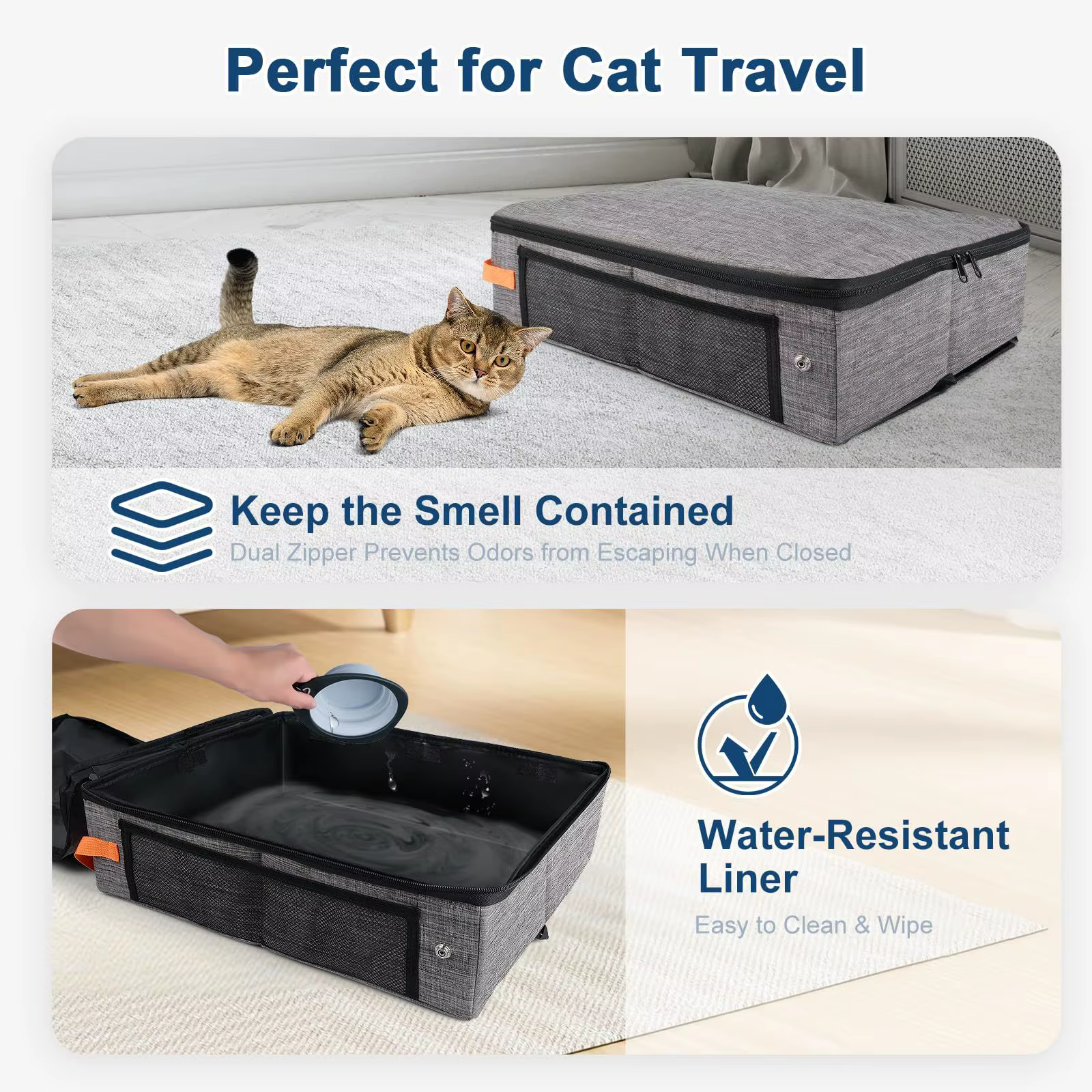 Sac à litière pour chat en tissu amélioré, bac à litière de voyage pour chat, imperméable et anti-fuite, pliable, anti-éclaboussures, sac de transport pour chat