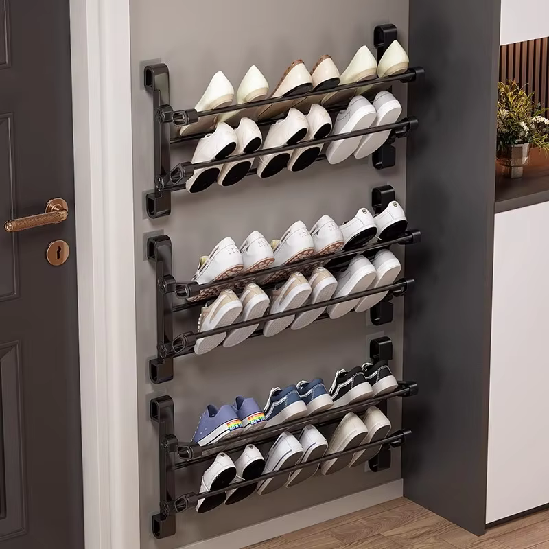 Étagère à chaussures pliable, rangement pour l'entrée de la maison, économiseur d'espace, étagère à pantoufles multi-niveaux sans perforation