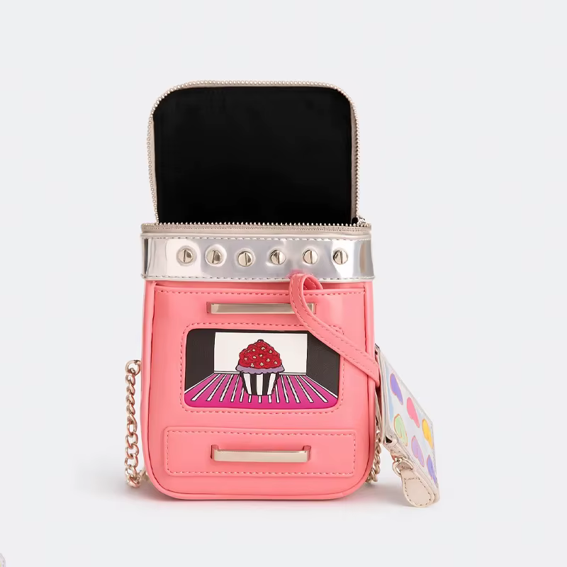 Sac de téléphone rose avec chaîne fine, sac à bandoulière Design, couleurs contrastées, sac en forme de boîte avec pendentif, sac carré à fermeture éclair