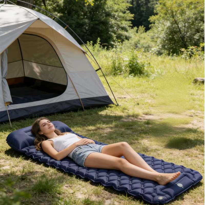 Matelas de camping gonflable avec oreiller