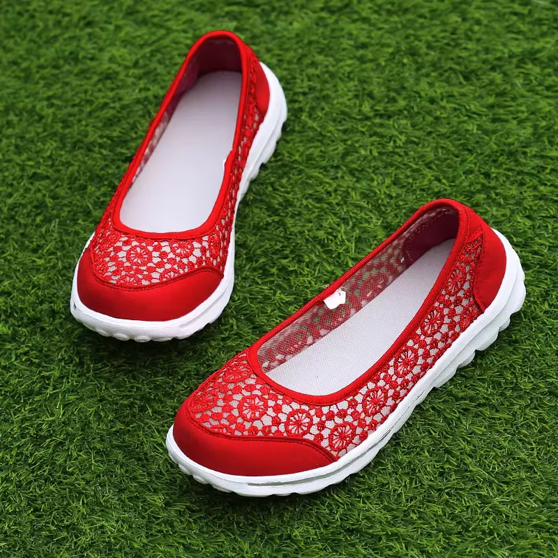 Chaussures décontractées en maille respirante pour femmes, chaussures plates légères et confortables, chaussures de danse en gaze à bouche peu profonde pour femmes