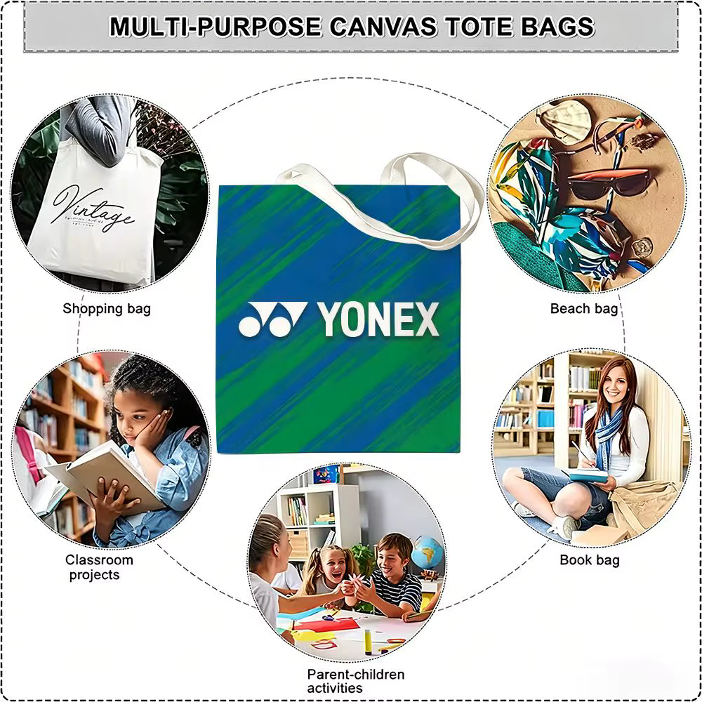 Sacs de rangement de la marque Yonex, sac de courses pliable en toile, sac de courses réutilisable en toile esthétique et tendance
