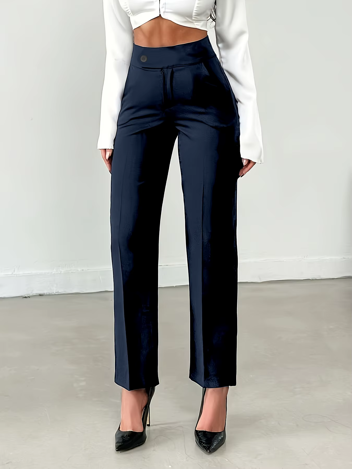 Pantalon de costume droit taille haute marron pour femme