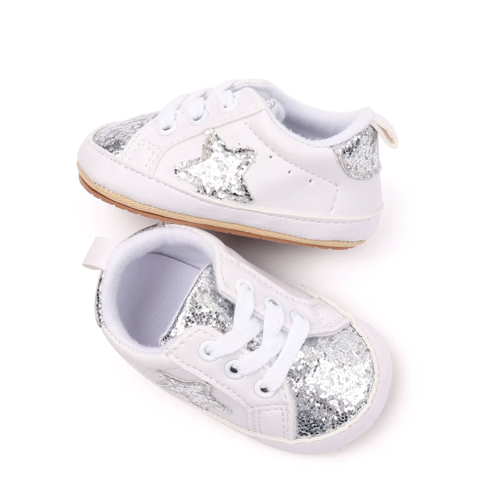 Baskets à paillettes de couleur contrastée pour bébés garçons et filles, chaussures plates à semelle souple, antidérapantes, chaussures de première marche pour nouveau-nés