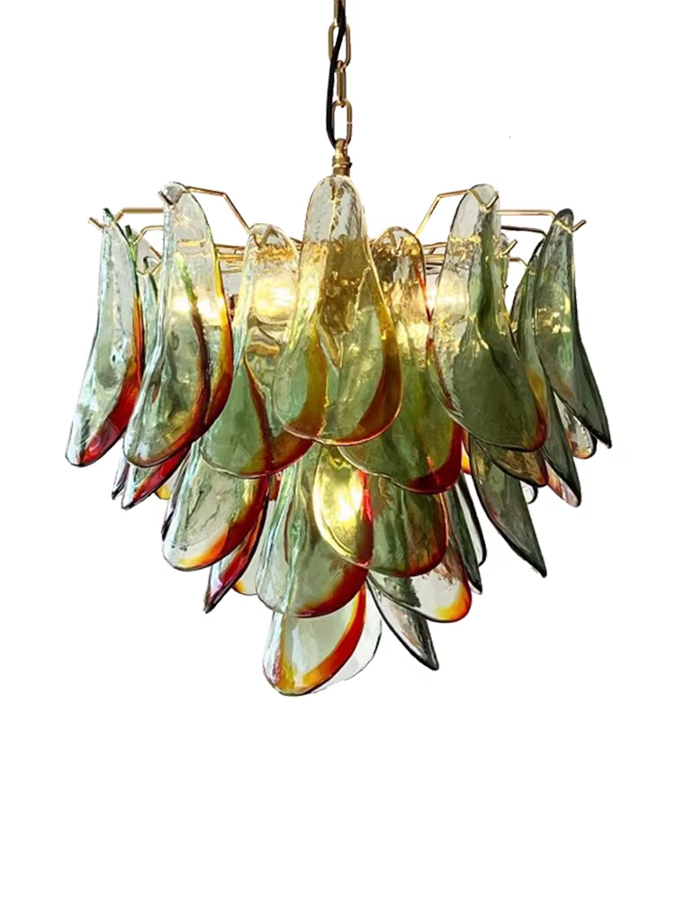 Lampe LED suspendue en forme de pétale de verre, design vintage, éclairage d'intérieur, luminaire décoratif de plafond, idéal pour une table à manger, art déco