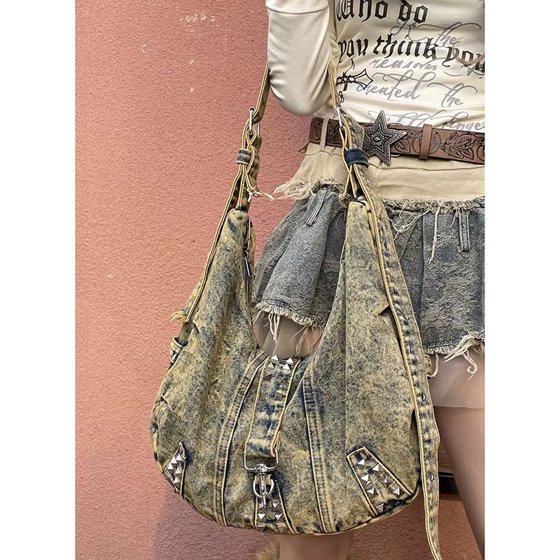 Sac fourre-tout en jean rétro américain pour femmes