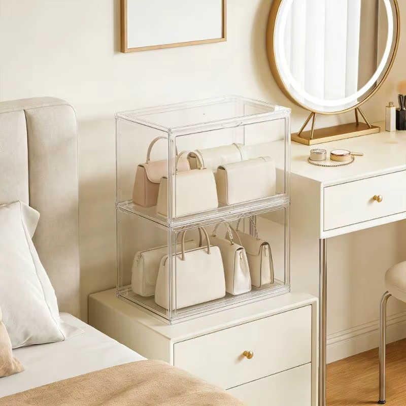 Conteneur rangement sacs modulaires, à main Transparent empilable, organisateur, vitrine parfaite pour les petits