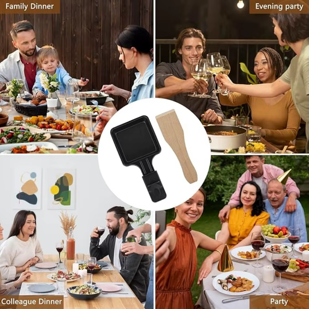 2 pièces Mini poêle à Raclette ensemble antiadhésif multi-fonction universelle électrique fromage oeufs gril poêle avec en bois cadeau idéal outil de cuisine