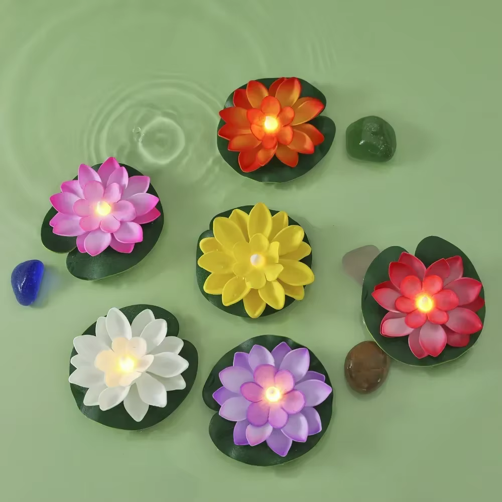 6 pièces LED multicolore Lotus capteur lampe de nuit flottant éclat d'eau fleur lampes jardin aquarium décor festif souhaitant Lotus lumière