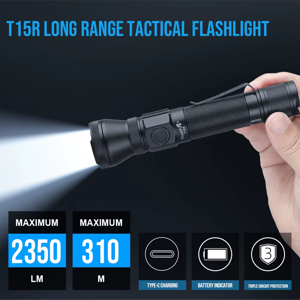 Trustfire T15R armée lampe de poche tactique 2350Lumen puissant Type C USB Rechargeable 18650 LED lampe tactique militaire Rechargeable
