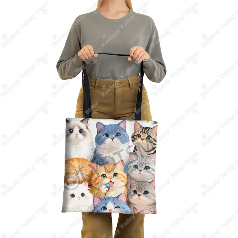 Mignon aquarelle peinture chats imprimer sacs à provisions Kawaii Ragdoll britannique Shorthair chat fourre-tout sac femmes sac à main Shopper sac