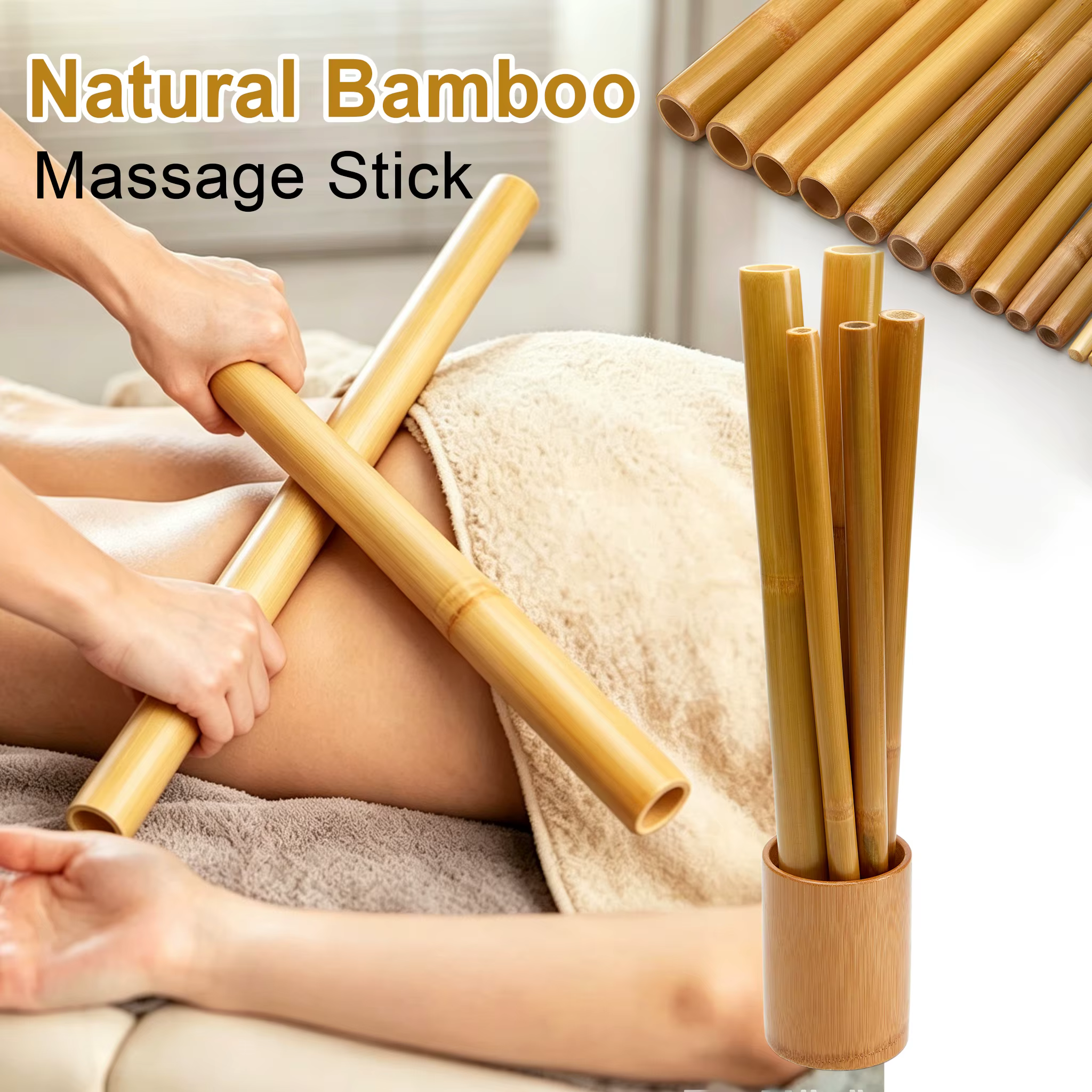 Bâtons de massage Maderoterapia en bambou naturel