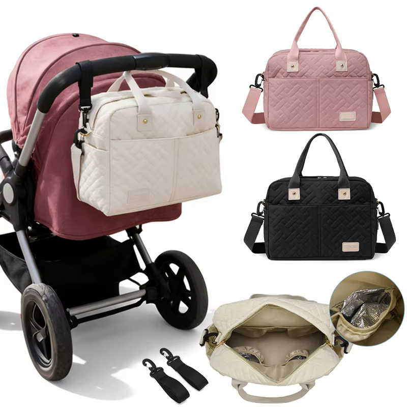 Sac à couches pour bébé, sac de rangement pour poussette, grande capacité, sac de voyage suspendu avec crochets, porte-téléphone et porte-bouteille, accessoires