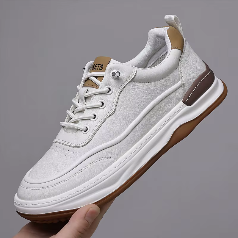 Chaussures décontractées en cuir pour hommes, style sportif, avec empeigne en cuir souple et respirant, semelle extérieure en caoutchouc légère, confortables pour le printemps