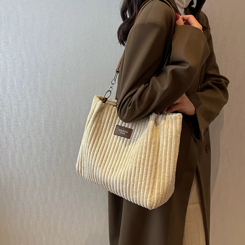 Sac à bandoulière en velours côtelé pour femmes