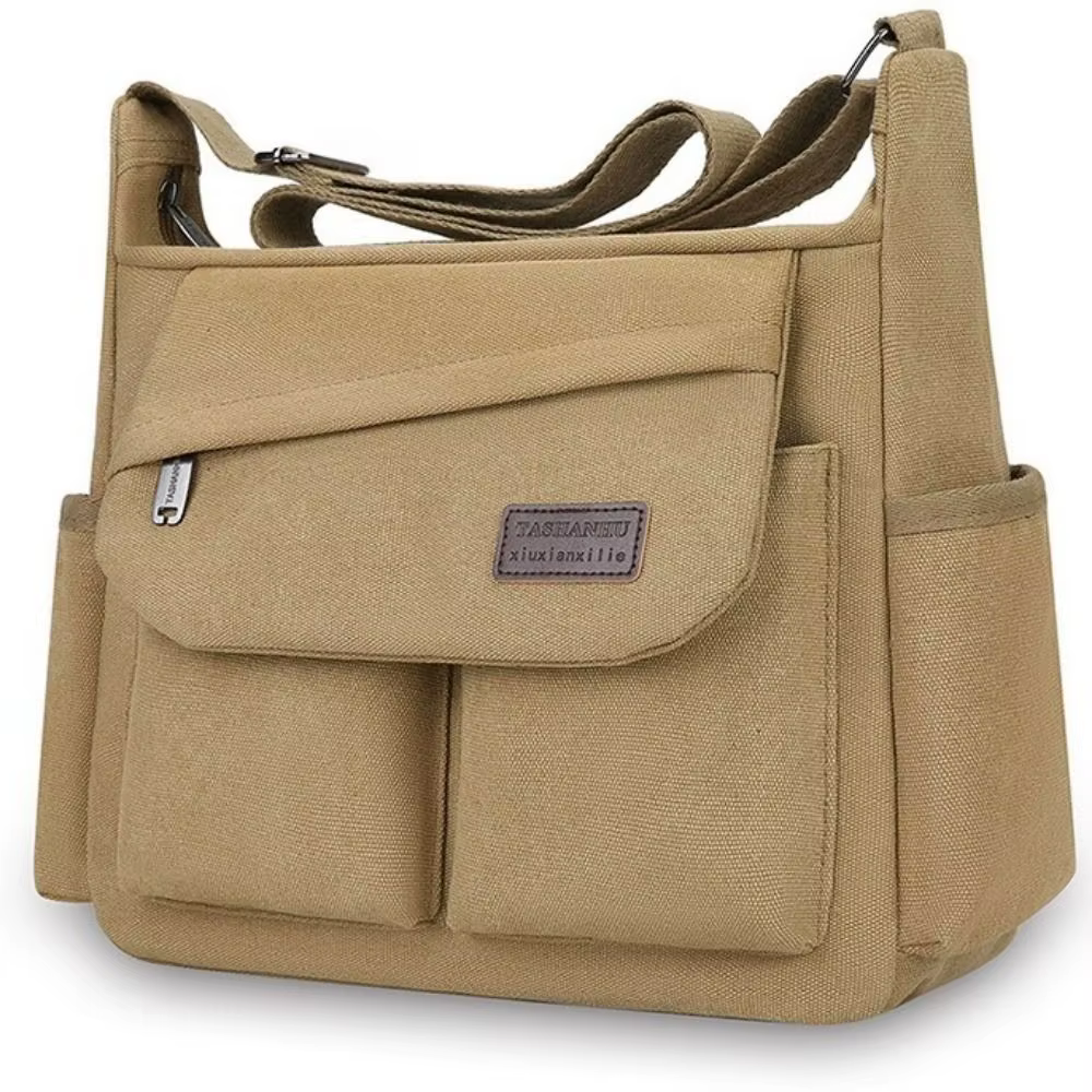 Sac à bandoulière en toile pour hommes, grande capacité, couleur unie, style coréen, sac messager polyvalent avec fermeture éclair, sac à bandoulière pour hommes
