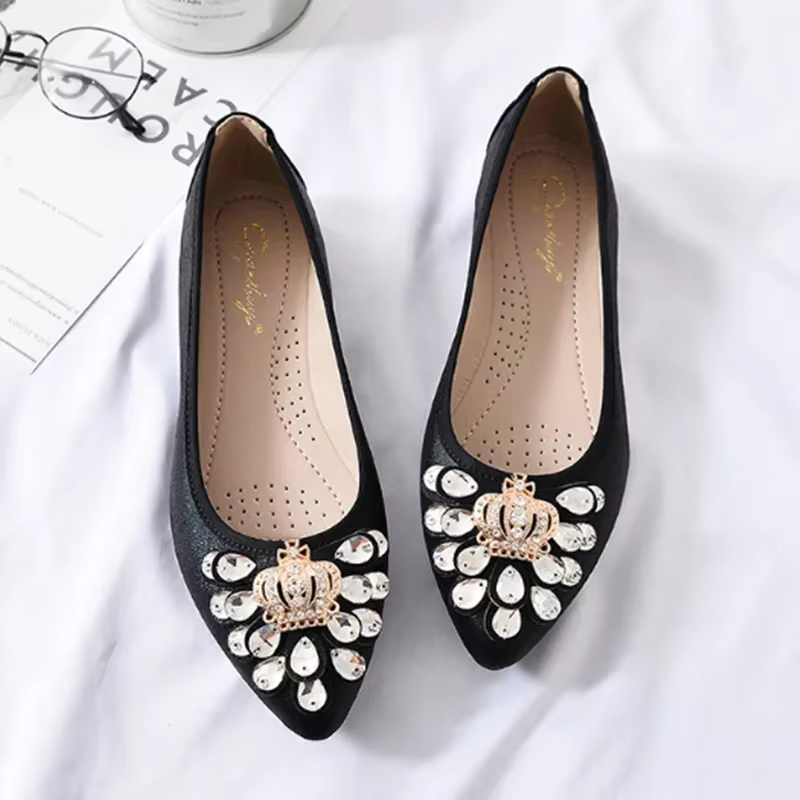 Maogu-Ballerines respirantes à bout pointu pour femme, chaussures de luxe, or, argent, cristal scintillant, grande taille 33, 44, été