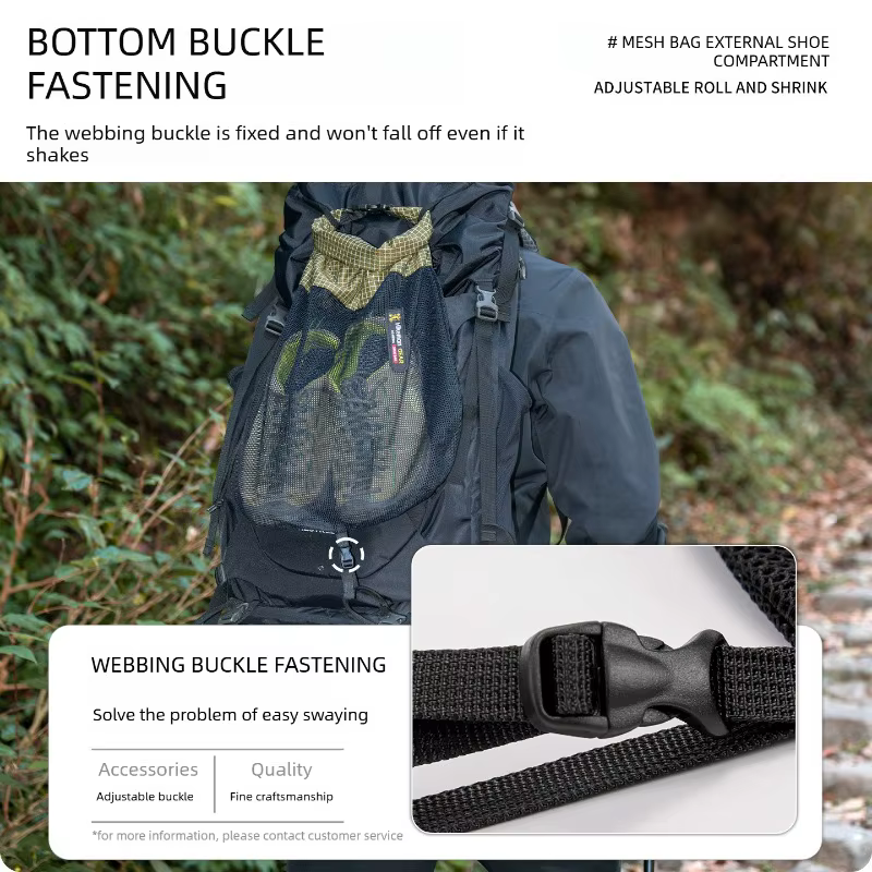 Sac à chaussures Dyneema à enroulement en maille pour fixation externe