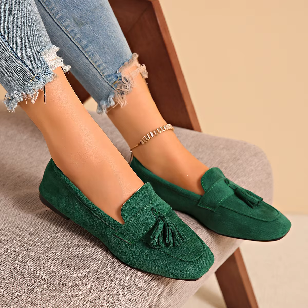 Chaussures plates pour femme grande taille 2026 Nouvelle mode Bout carré Confortables Souples Ballerines Simples Polyvalentes Décontractées à enfiler