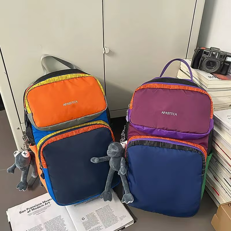 Sac à dos de voyage en plein air, mode Patchwork écologique, blocage de couleur, polyvalent, Ultra-léger, sacs à bandoulière Dopamine, nouvelle collection 2025