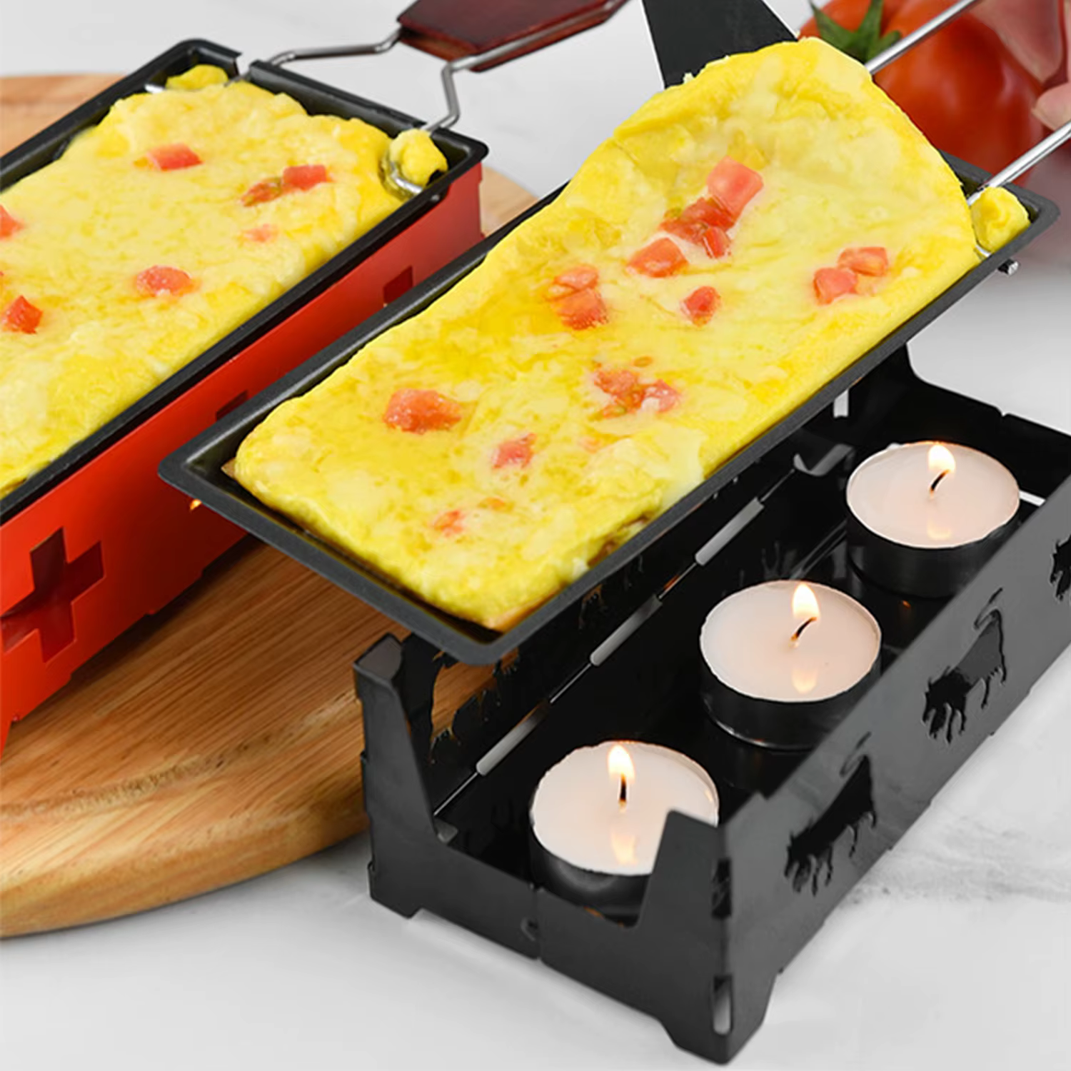 Ensemble de gril à Raclette antiadhésif, poêle à fondre le fromage avec spatule, manche en bois pliable, Raclette à fromage fondu, cuisine en acier au carbone