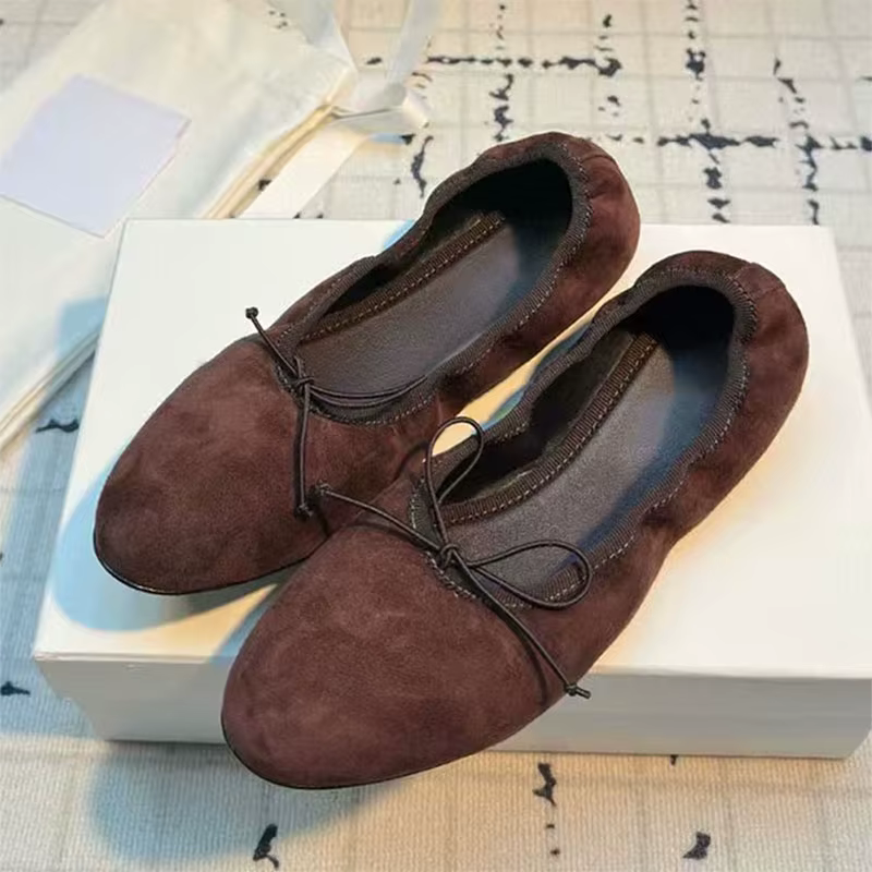 Classiques ballerines chaussures femmes daim cuir papillon-noeud confort mocassins bout rond décontracté en plein air chaussures de marche femme