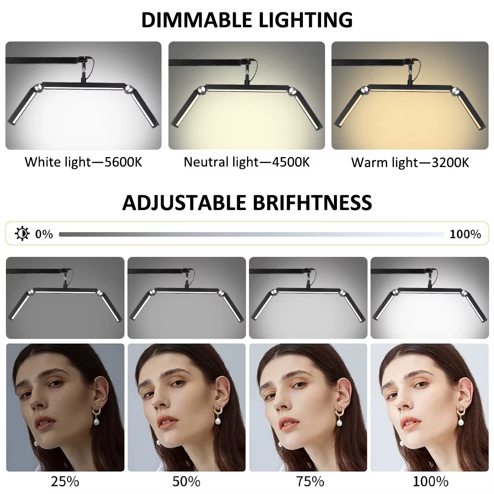 Lampadaire demi-lune 26 pouces avec support 360 ° Tête lumineuse rotative pour extensions de cils, tatouage, soins de la peau, sourcils