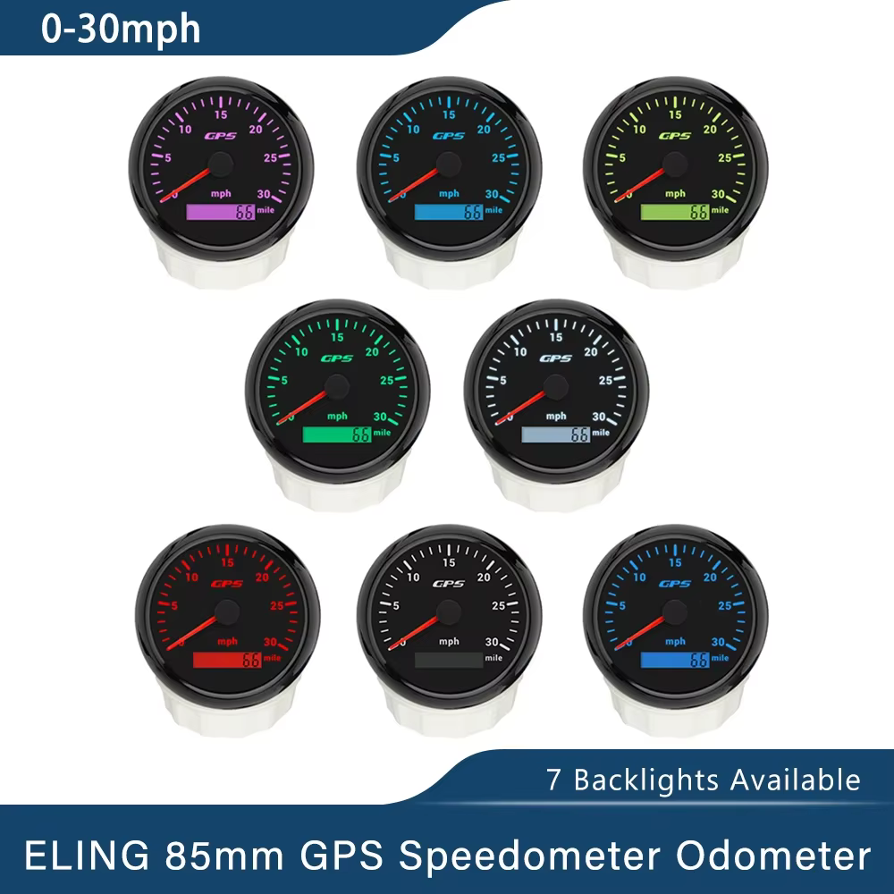 ELING-Compteur de vitesse GPS avec rétroéclairage 7 couleurs, 85mm, 0-30 km/h, 200 km/h, 0-80mph, 120mph, 160mph, odomcirculation, pour voiture, bateau, moto