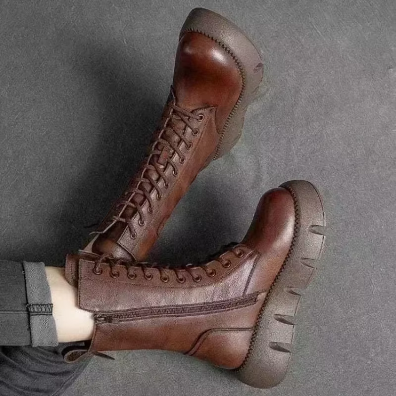 Hiver cuir femmes bottes 2025 court en peluche mi-talon bottes de neige à lacets chaud dame plate-forme Biker bottines pour femmes chaussures