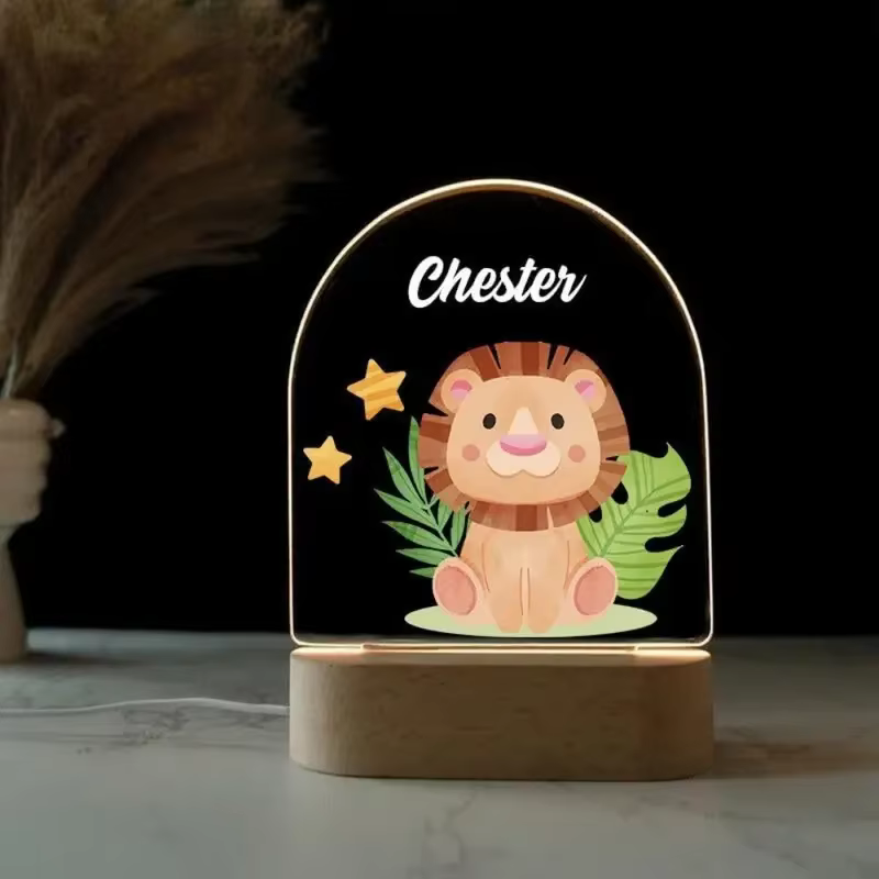 Veilleuse personnalisée pour naissance de bébé, nom personnalisé, Animal avec Usb, lampe à Base en bois pour chambre à coucher, Table, accessoires de décoration arc-en-ciel, cadeau