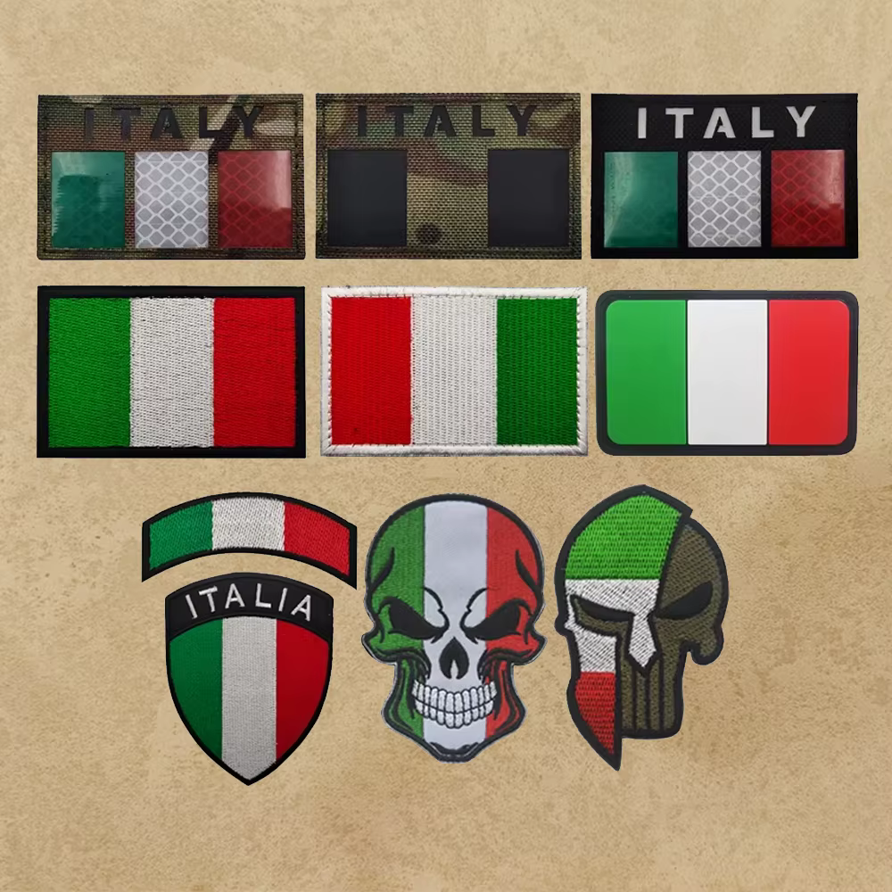 Patchs réfléchissants tactiques IR drapeau italien, autocollants appliqués brodés d'italie sur vêtements avec crochet et boucle