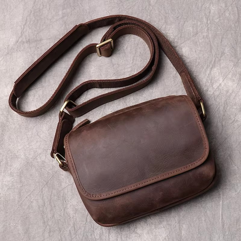 Sac en cuir véritable pour homme, sac de téléphone à rabat vintage, fermeture éclair 03, simple, cheval, rétro, élan