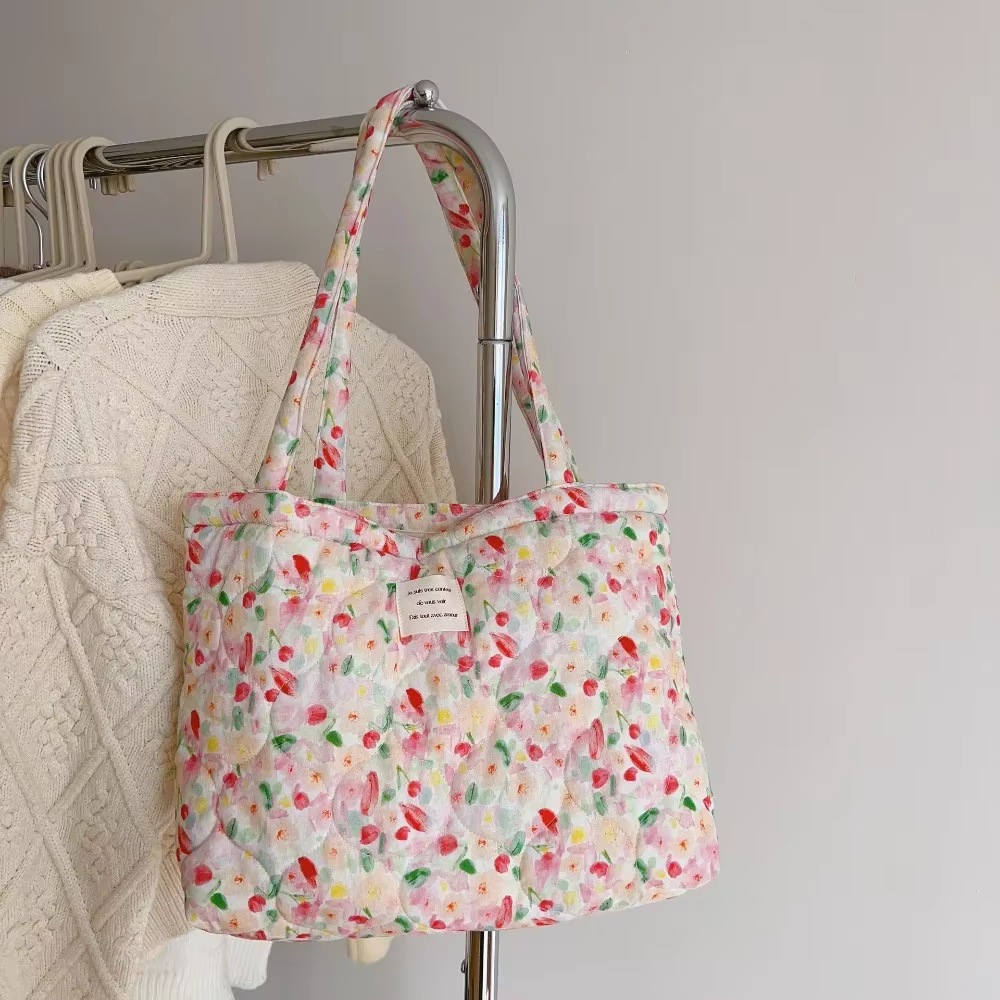 Sac fourre-tout en coton fleuri pour femme, sac à main ChimChic, sac à poignée supérieure gonflé, sac matelassé, sacs shopper de créateur initiés