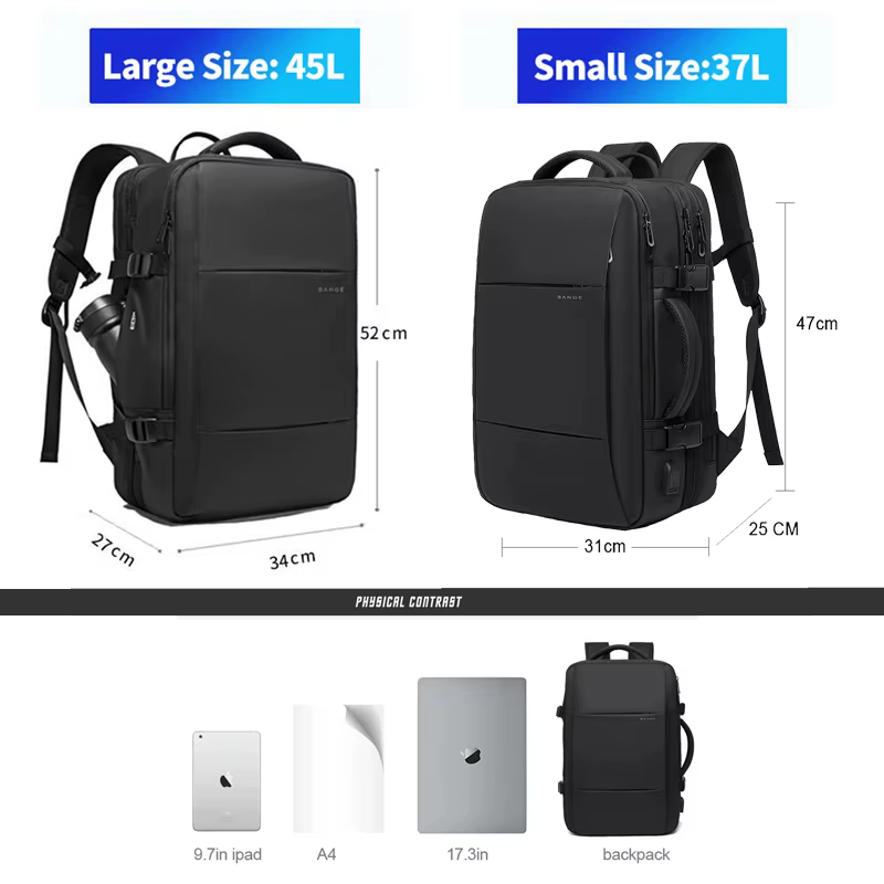 BANGE extensible hommes sac à dos étanche 17.3 pouces sac à dos pour ordinateur portable homme grande capacité