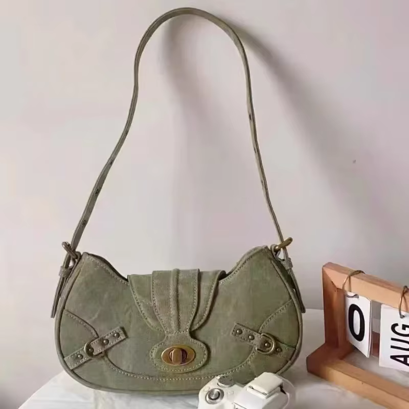 Y2k Vintage sac à bandoulière Style de rue américain Rivets vert toile sac à main gothique Punk Biker Cool Designers sous les bras sac à main
