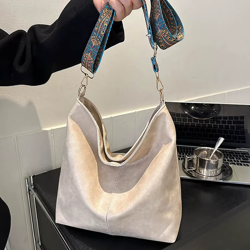 Sac à Bandoulière Vintage Solide de Grande Capacité pour Femme