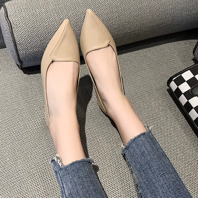 Chaussures à enfiler pointues pour femmes, mocassins confortables pour dames, chaussures bateau jaunes, chaussures plates d'automne, mode d'été