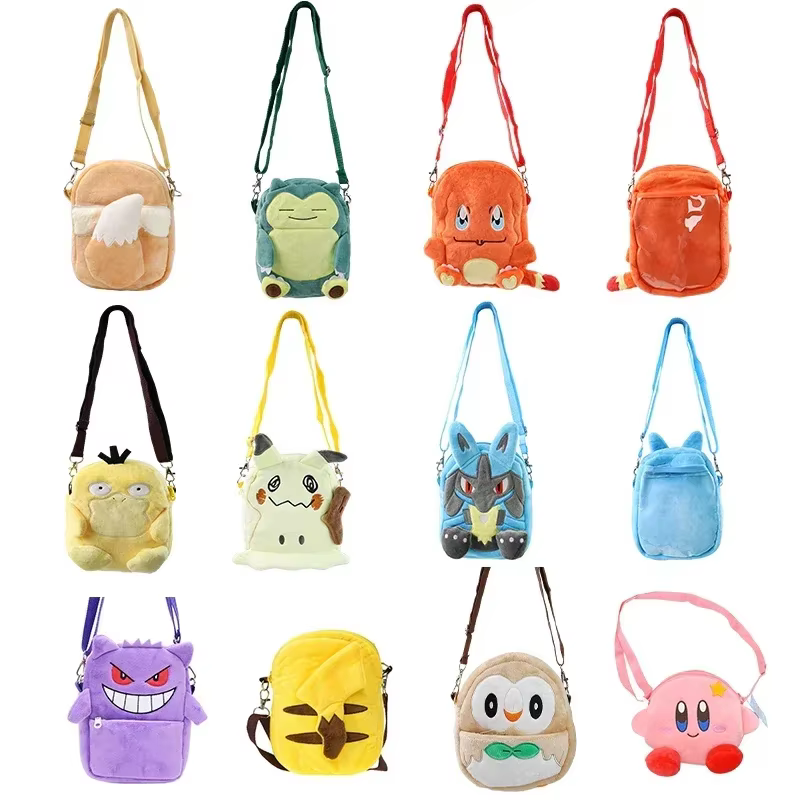 Sac à dos en peluche Pokemon Pikachu Gengar Mimikyu Snorlax Rowlet Psyduck Lucario Charmander, sac à bandoulière Anime Pokemon, jouet poupée
