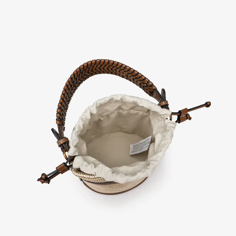 Sac seau tissé color-block avec garniture en cuir pour femme, sac à bandoulière quotidien d'été