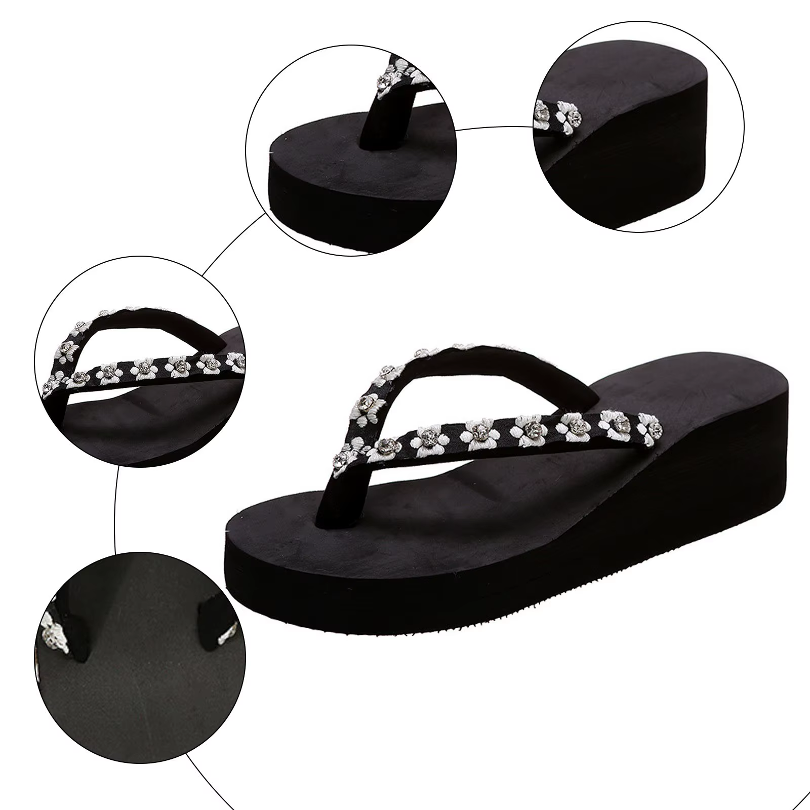 Pantoufles à bout ouvert pour femmes, tongs à semelle épaisse à fleurs, pour les sorties de plage d'été, sandales à fond antidérapantes pour l'intérieur et l'extérieur