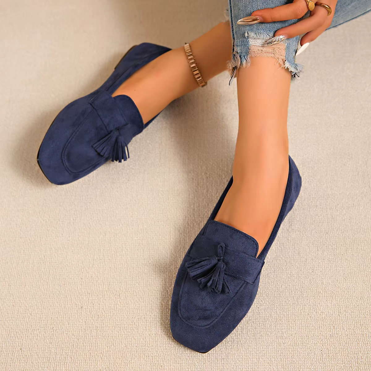Chaussures plates pour femme grande taille 2026 Nouvelle mode Bout carré Confortables Souples Ballerines Simples Polyvalentes Décontractées à enfiler
