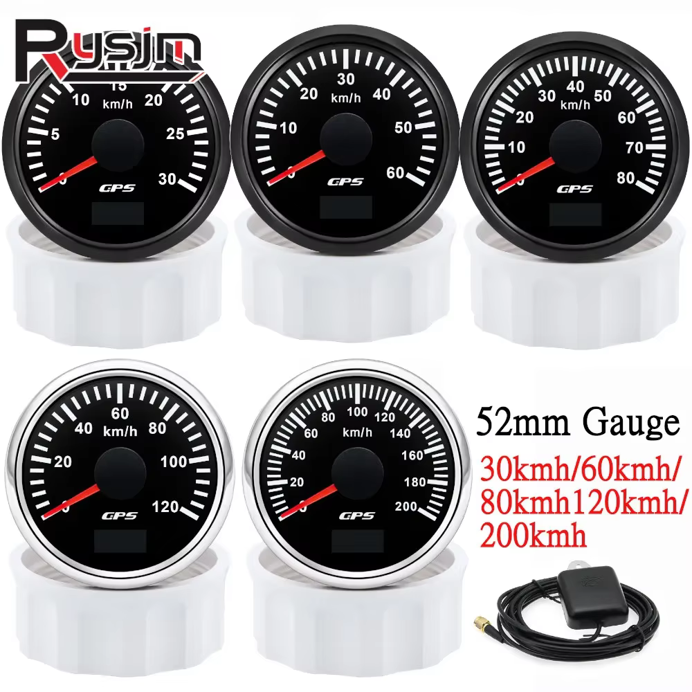 Compteur de vitesse GPS HD 52MM, 30/60/80/120/200 Km/h, jauge de vitesse pour bateau, voiture, camion, rétro-éclairage 7 couleurs avec antenne GPS 9-32V
