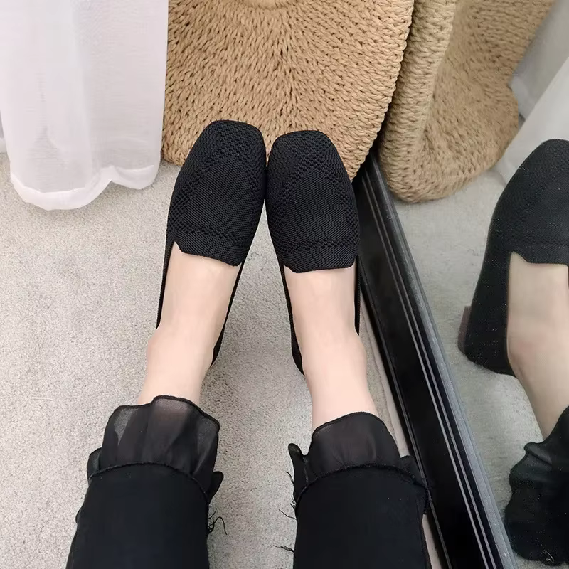 Ballerines carrées pour femmes, mocassins décontractés, semelle confortable, chaussures paresseuses respirantes douces, 2024