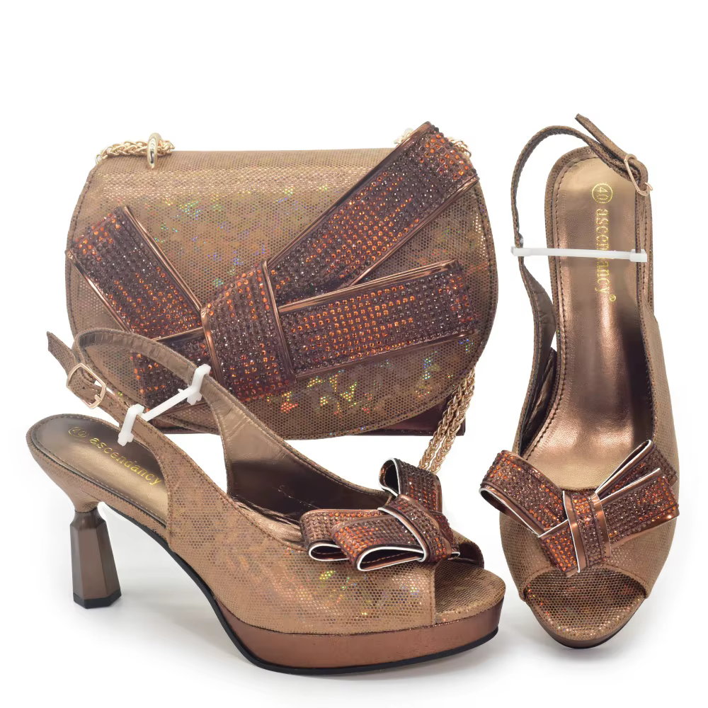 Magnifiques ensembles de chaussures et sacs italiens pour soirée, avec pierres, sacs à main en cuir italien assortis aux sacs! 1-1