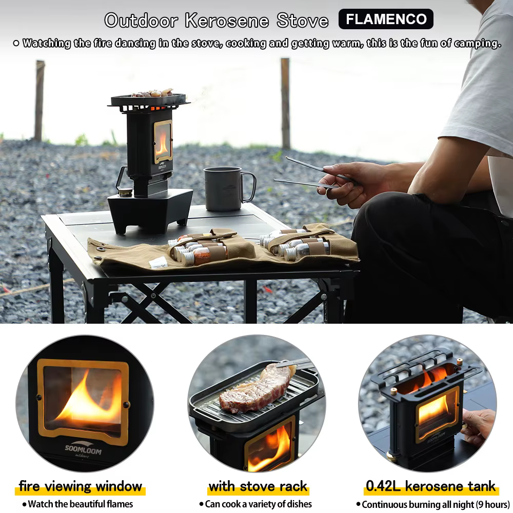 Soomloom rétro firedance huile lampe poêle multi-usages en plein air Portable Camping lanterne émotion lumières brûleur